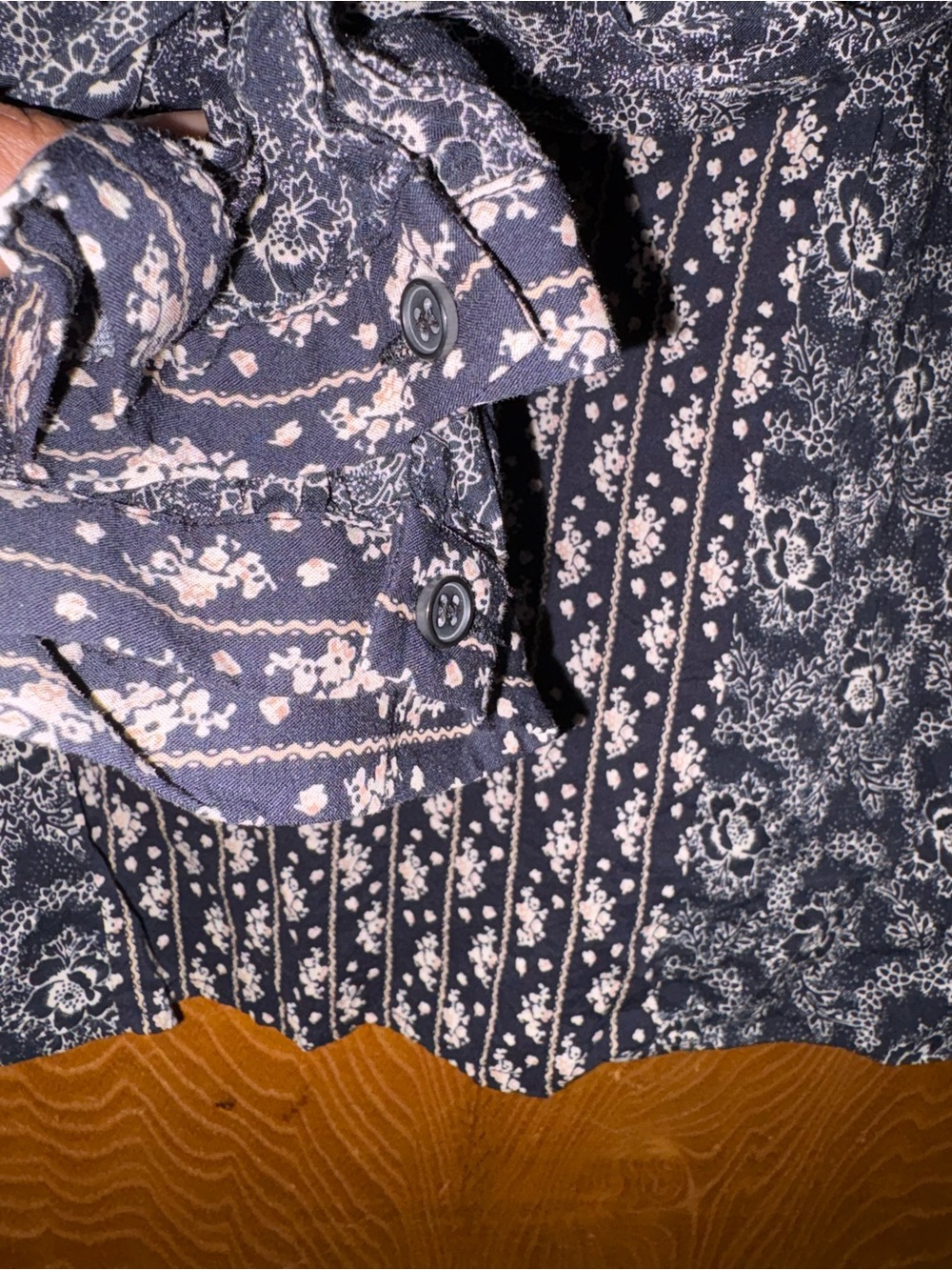 Tribal Boho Floral Mixed-Print V-Neck Women's Top - Navy L - Picture 6 of 11